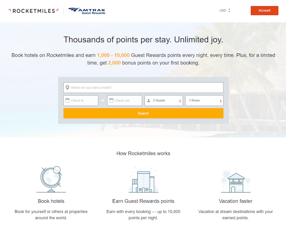 marketing pentru ospitalitate Amtrak post-click landing page