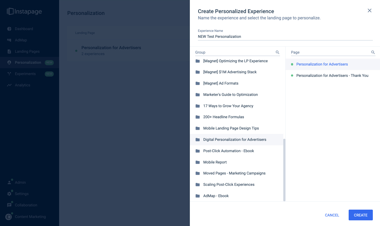 Instapage Personalization называет новые впечатления