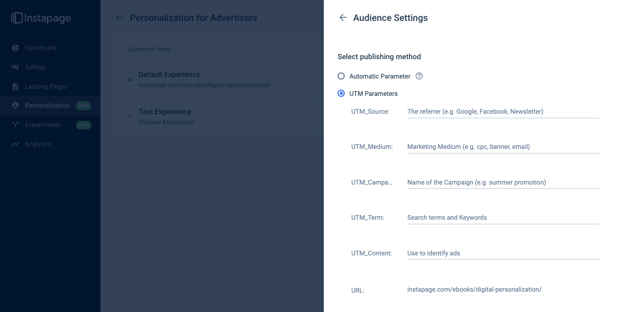 Аудитории UTM для персонализации Instapage
