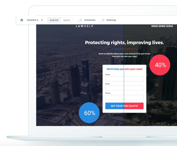 Домашняя страница A / B-тестирования Сплит-тестирование Instapage