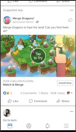 Démo de l'application Facebook Playable ads
