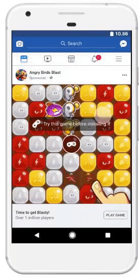 Exemple de publicités jouables sur Facebook