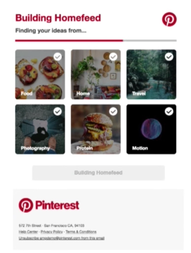 อีเมลและ AMP Pinterest สร้างโฮมฟีด