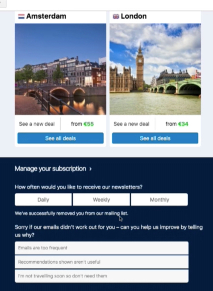 แบบฟอร์มยกเลิกการสมัครอีเมล AMP
