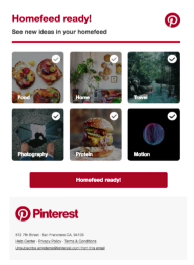 อีเมลและ AMP Pinterest homefeed พร้อมแล้ว