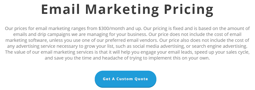 stima del progetto delle agenzie commissioni di email marketing