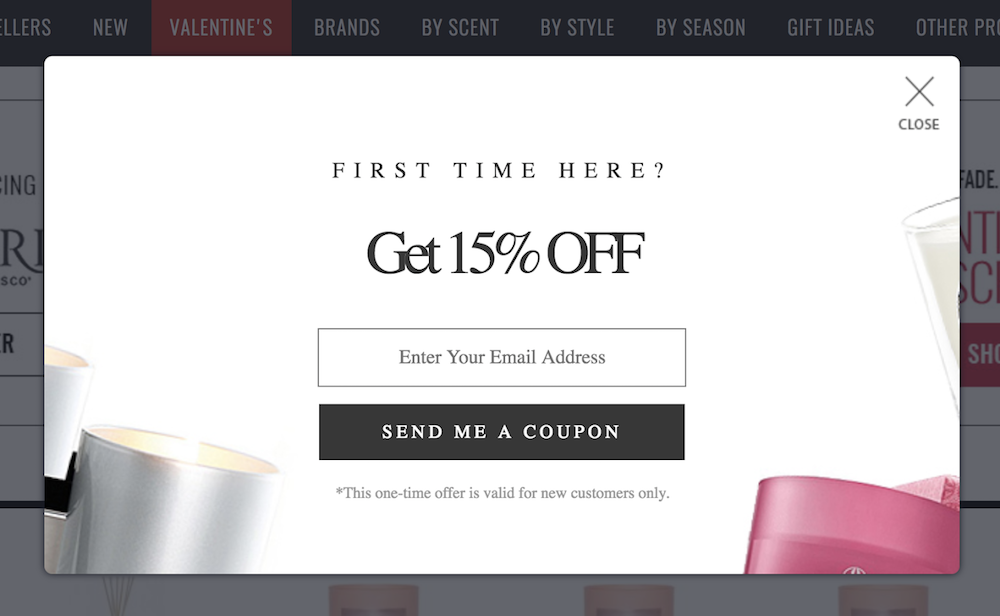 popup di personalizzazione del sito web