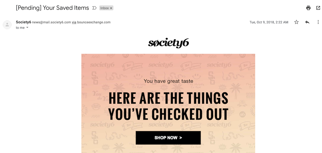 e-mail di personalizzazione dello shopping online