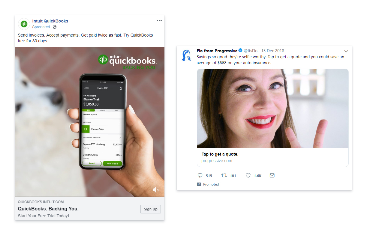 Esempio di annunci di Twitter vs annunci di Facebook