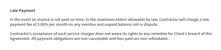 contract de agenție de marketing întârziere la plată