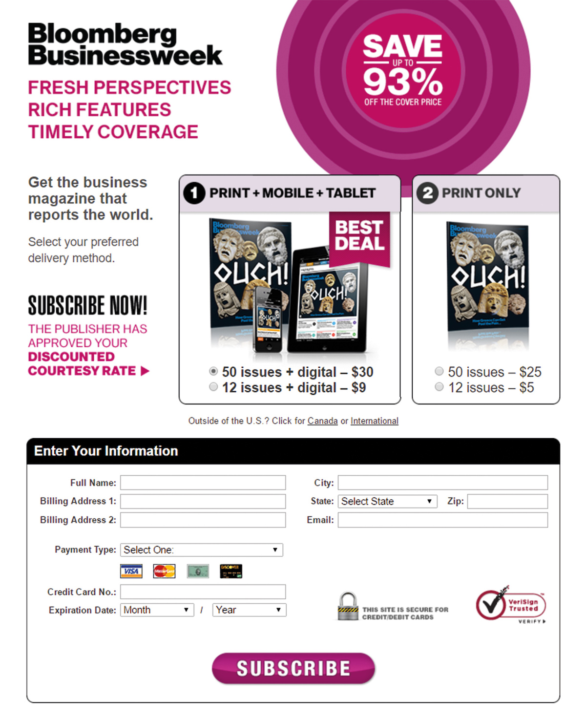 Aumente la venta de la página de destino posterior al clic Bloomberg