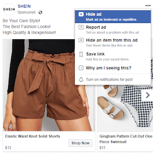 Wynik trafności Facebook ukryj reklamę