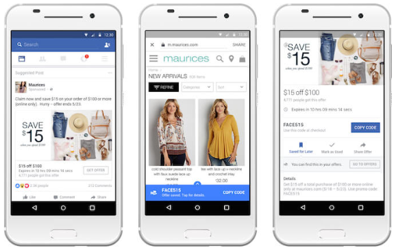 Exemple d'annonce d'offre en ligne Facebook Maurices