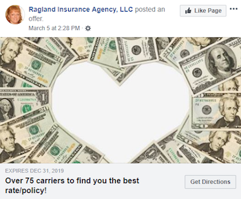 Exemple de date d'expiration d'une offre Facebook