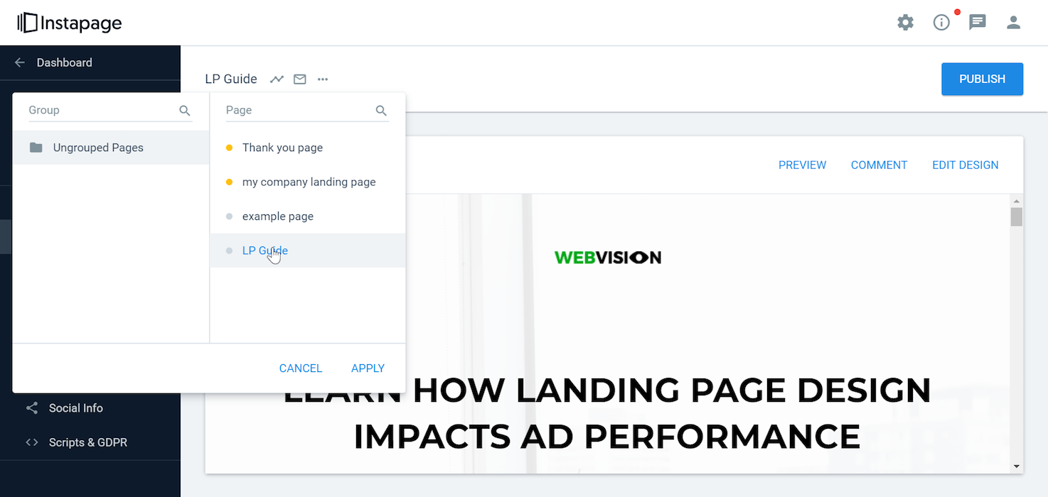 Instapage A / B-тестирование, шаг 1
