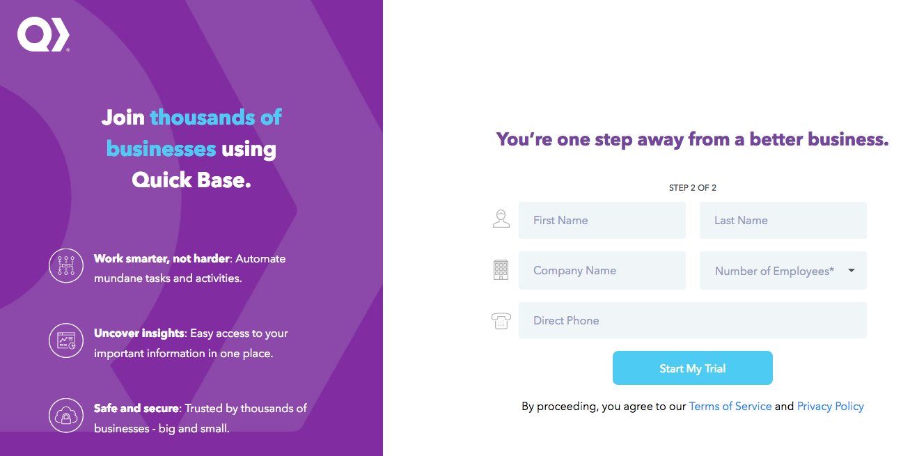 ตัวอย่างแบบฟอร์ม Quick Base แบบหลายขั้นตอน