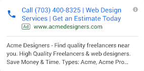 مثال على إعلانات للاتصال فقط