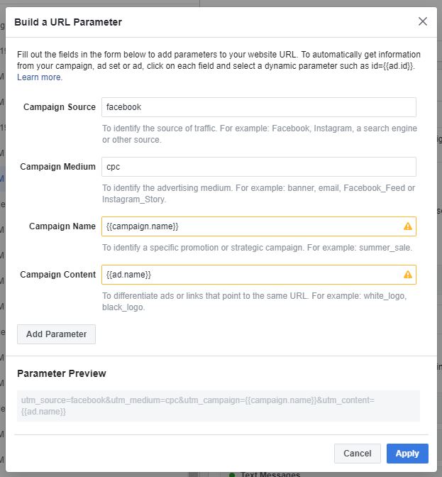 câmpuri ascunse URL de urmărire Facebook