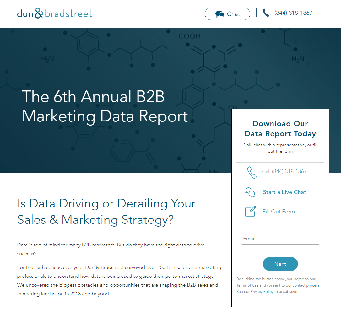 หน้า Landing Page ของ Dun & Bradstreet ในแบบ B2b