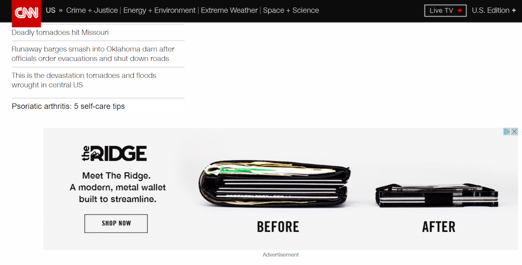 ตัวอย่างโฆษณาอีคอมเมิร์ซ The Ridge wallet
