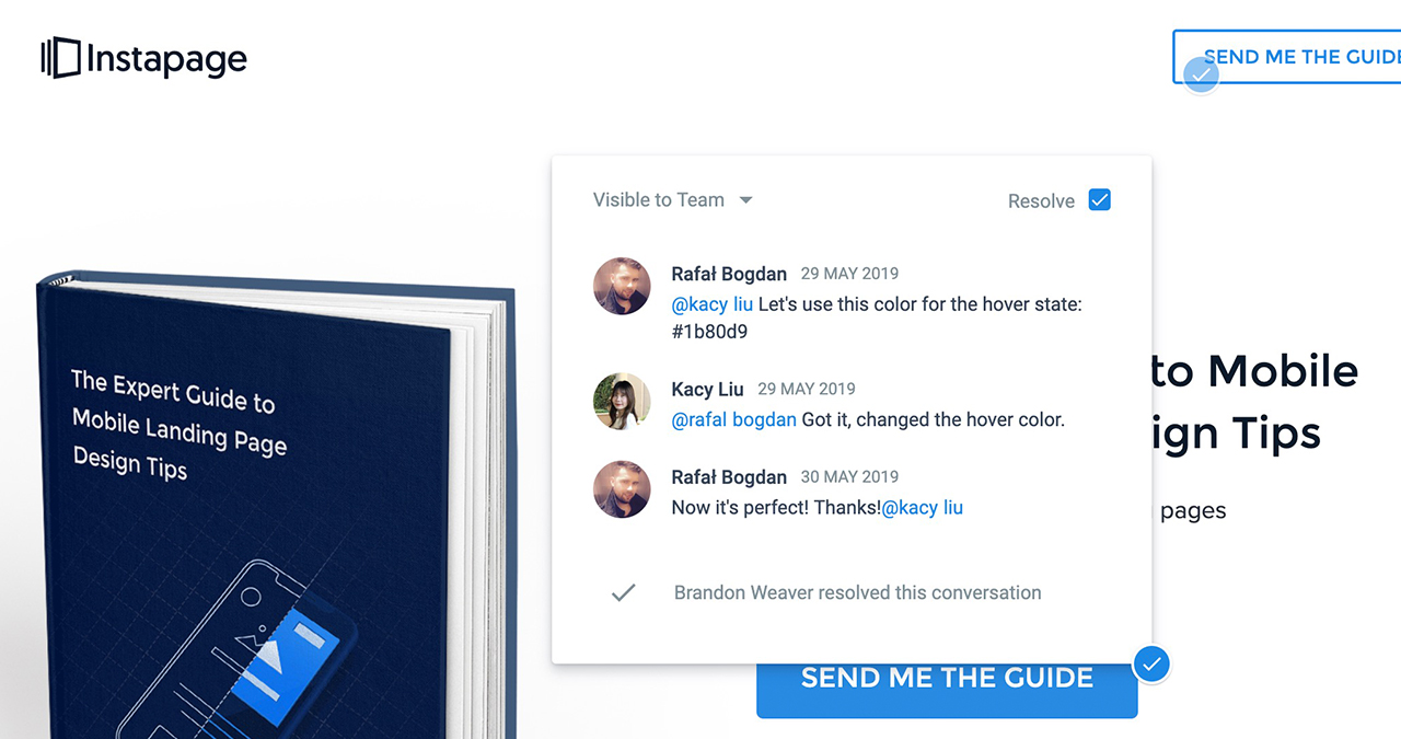 logiciel d'agence de publicité Instapage Collaboration
