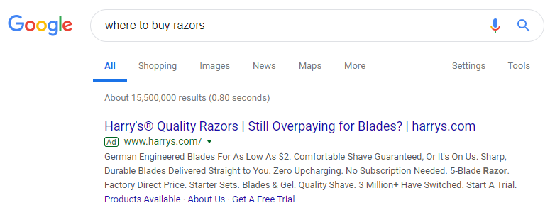 Direkt zu Verbraucherwerbung bezahlte Suche Harrys Anzeige