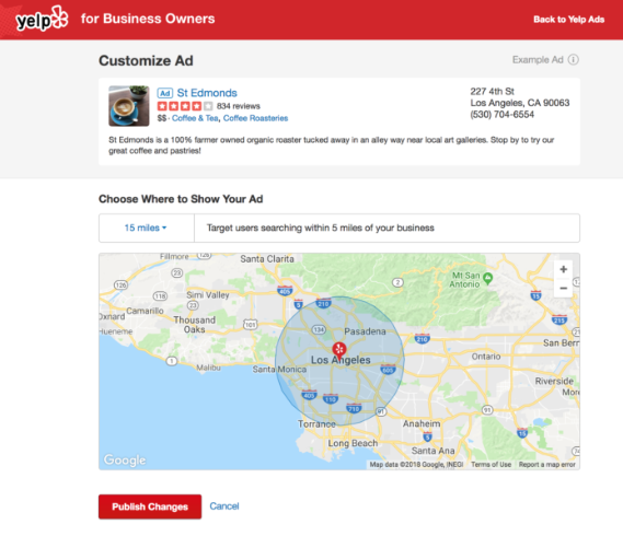 Yelp広告の距離ターゲティング