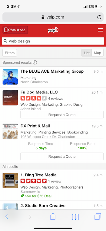 YelpとGoogle広告のモバイルプレースメント