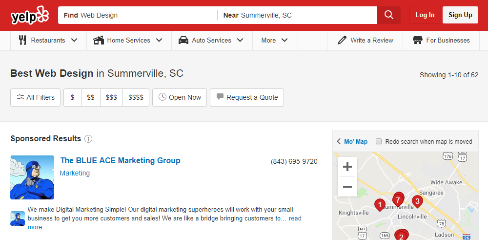 YelpとGoogle広告の配置