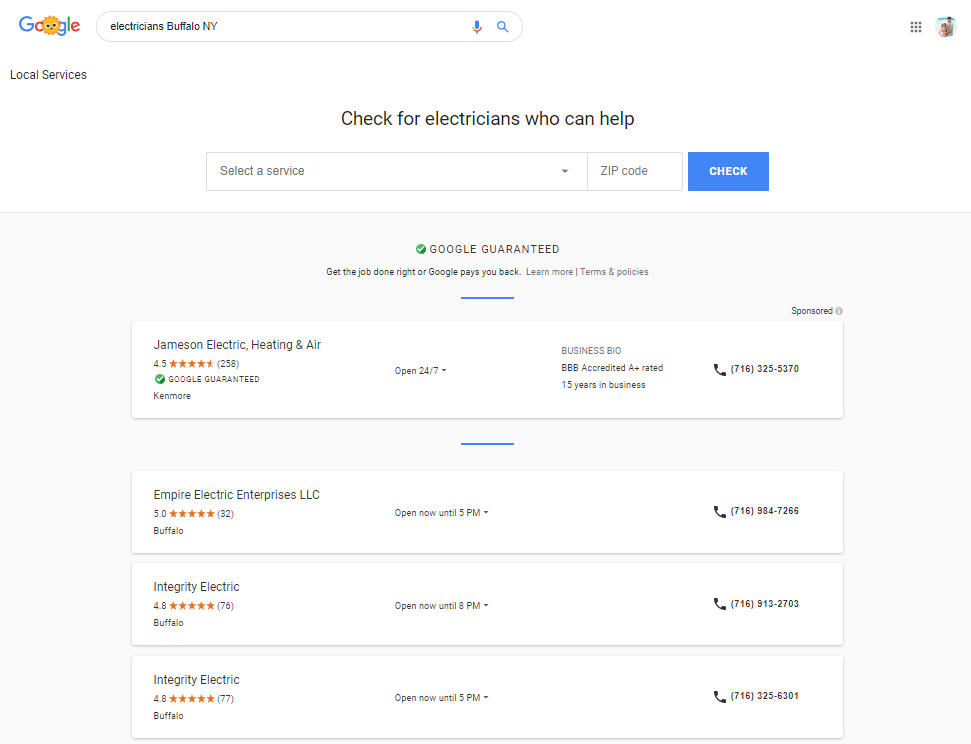 Beispiel für erweiterte Google Local Service Ads