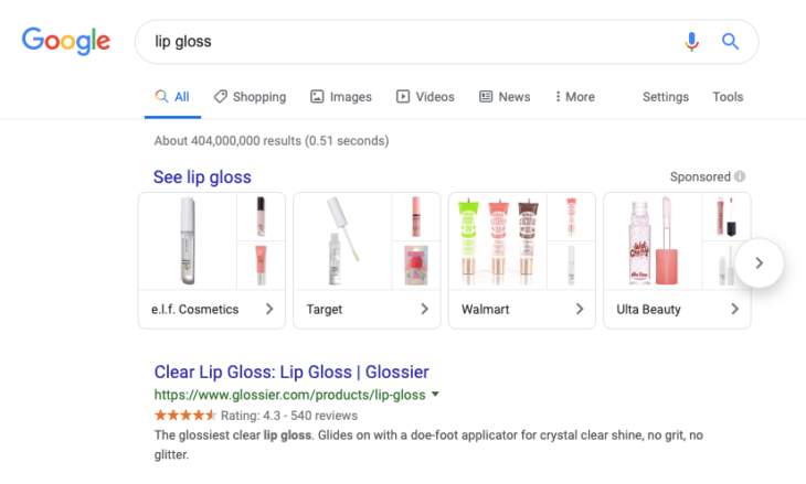 Exemple de bureau d'annonces Google Showcase Shopping