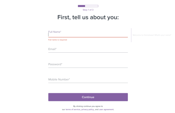 홈베이스 가입 페이지