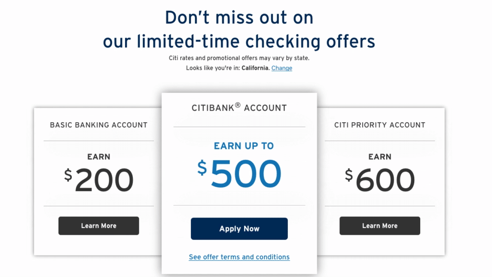 Citibank CA 당좌예금 랜딩페이지