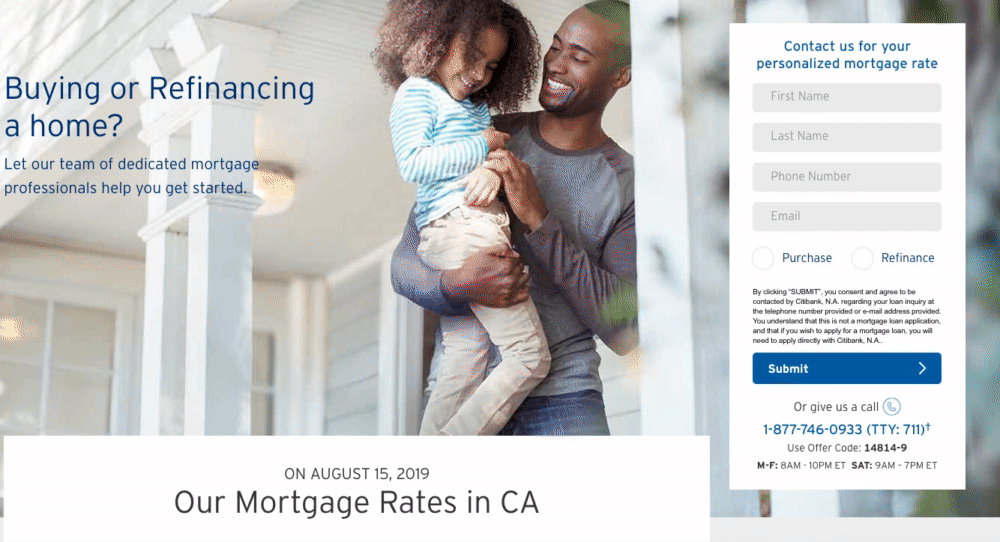 씨티은행 주택담보대출 랜딩페이지