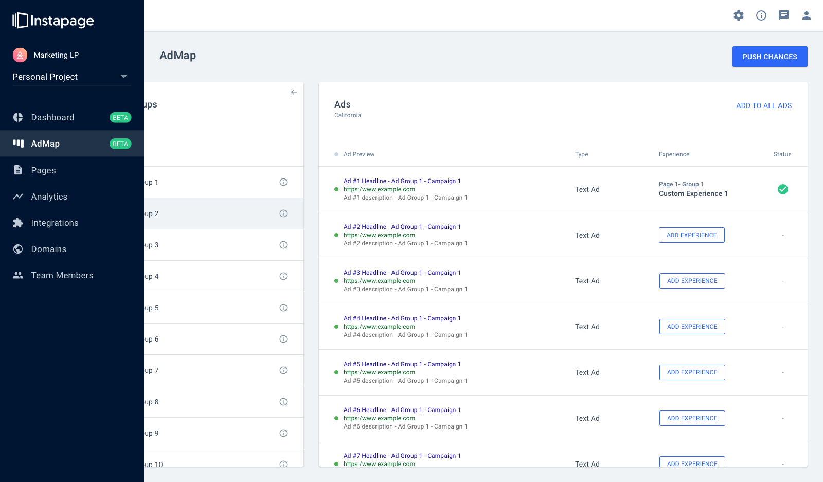 nuevo producto Instapage AdMap