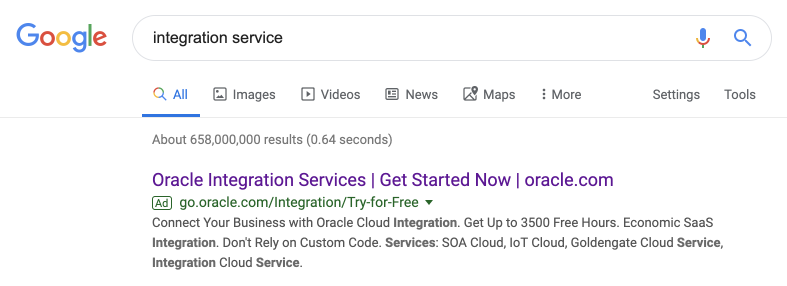 Oracle entegrasyon hizmeti ücretli arama ağı reklamı