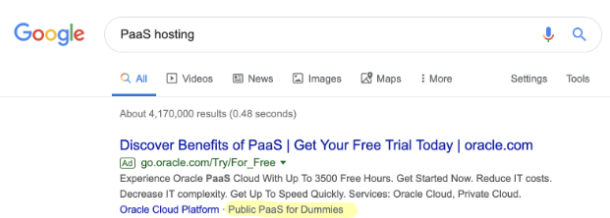Oracle PaaS barındırma arama ağı reklamı site bağlantısı uzantısı