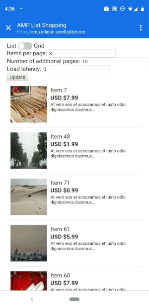 AMPは無限スクロールを更新します