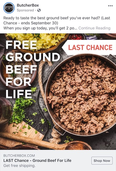 eコマースFacebook広告のヒント緊急期限の例