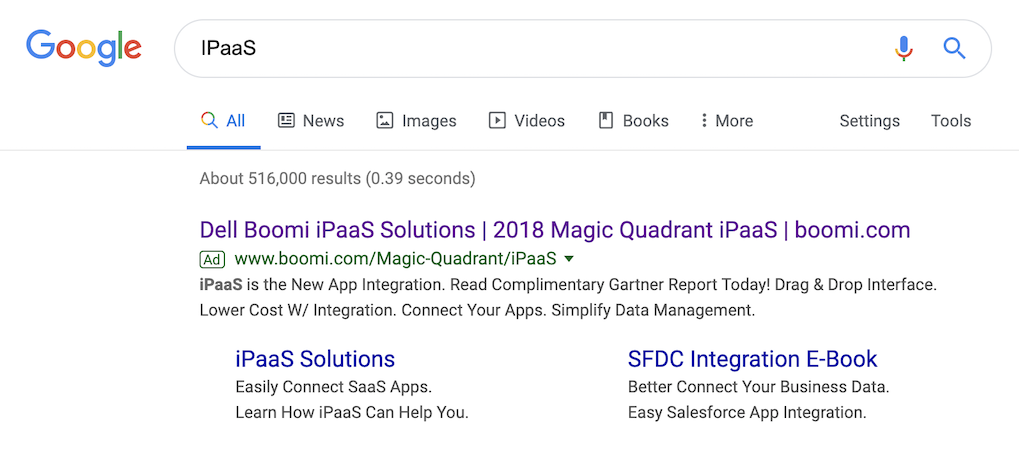 Dell BoomiIPaaS検索広告の例