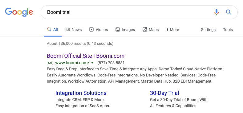 DellBoomi無料トライアル検索広告