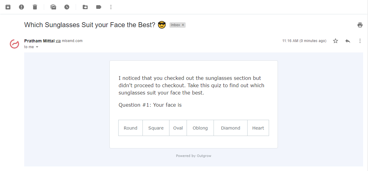 test de recomandare pentru comerț electronic încorporat prin e-mail