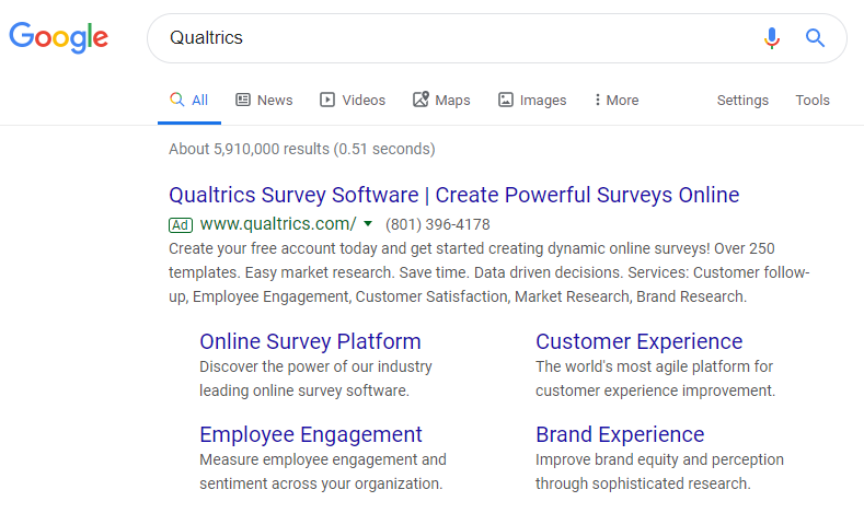 Qualtrics โฆษณาบนการค้นหาของ Google