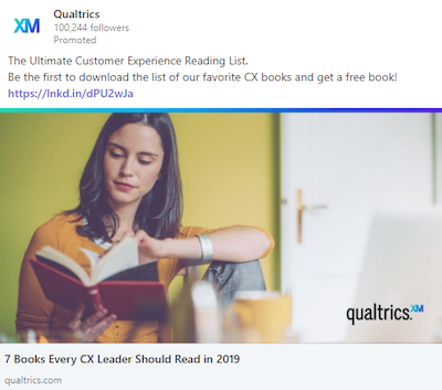 ตัวอย่างโฆษณาการกำหนดเป้าหมายซ้ำของ Qualtrics LinkedIn