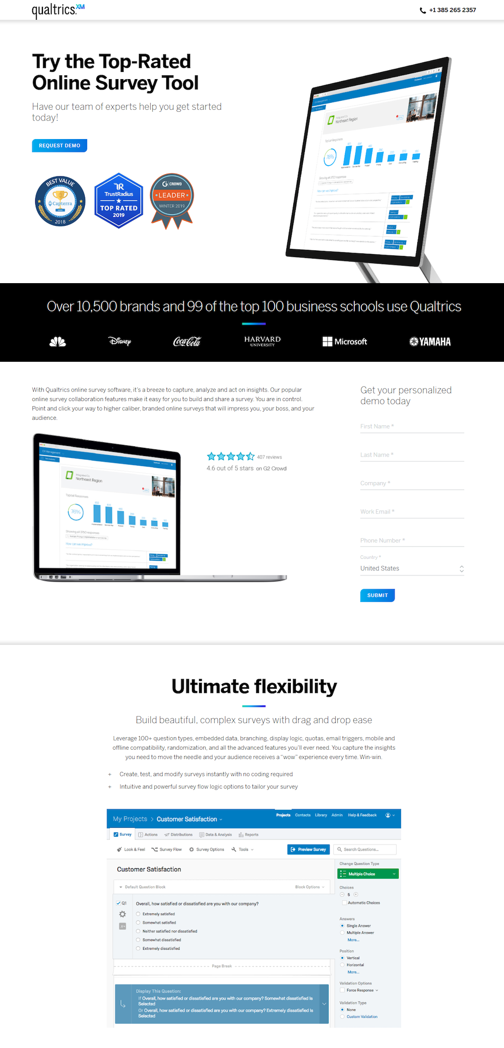 หน้า Landing Page ของส่วนขยายแบบสำรวจ Qualtrics bing