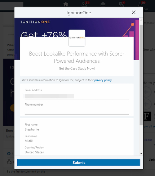 suggerimenti per la generazione di lead Modulo popup di LinkedIn