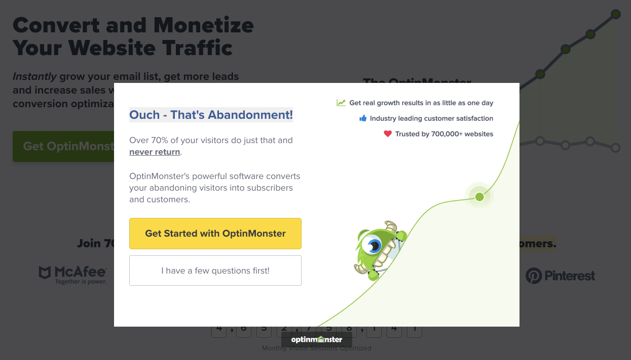 suggerimenti per la generazione di lead pop-up dell'intento di uscita