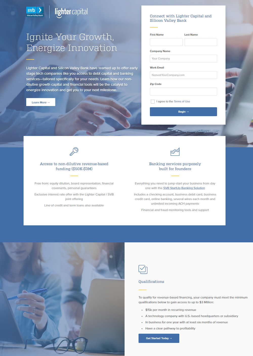 Lighter CapitalLinkedInのリターゲティングランディングページ