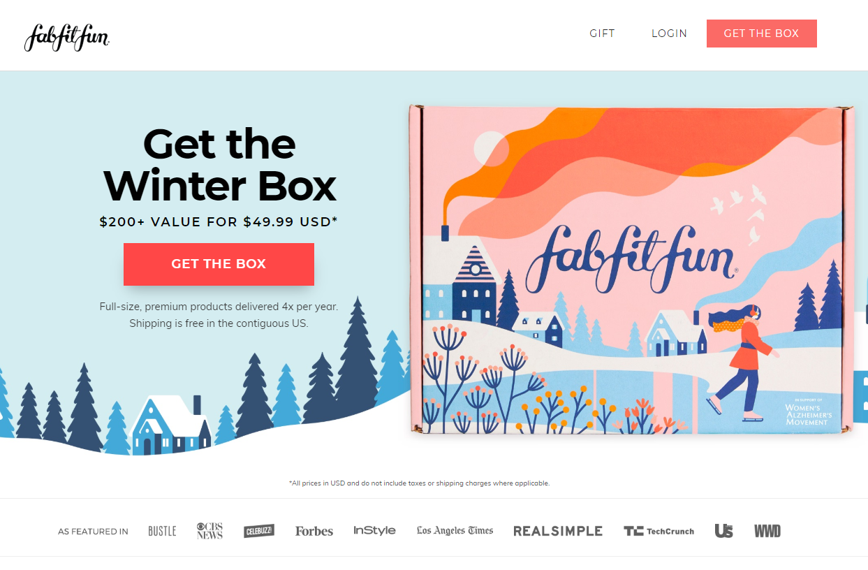 กล่องสมัครสมาชิก FabFitFun หน้า Landing Page หลังคลิก