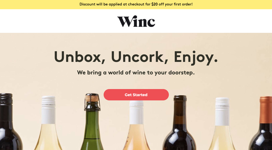 หน้า Landing Page ชุดสมัครสมาชิก Winc